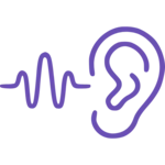 Hearing evaluation icon with ear and sound wave